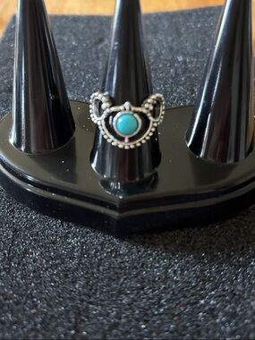 Sterlingesk-Style Silver Tone Ring with Turquoise Center Size 6.5 NWOT